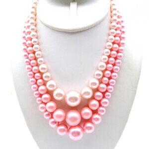 Triple Strand Pink Hombre Beads Necklace, Mid Century Vintage, Graduated Shades